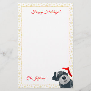 Happy Holidays Cute Mini Schnauzer Dog Santa Hat Stationery