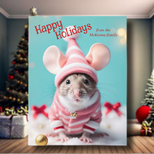 Happy Holidays Cute Mouse Family Name Christmas Holiday Postcard
