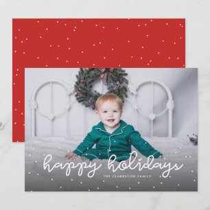 Happy holidays cute one photo red Christmas Holiday Card