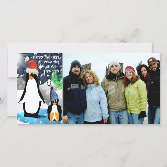 Happy Holidays Cute Penguin Family Photo Card (Front)