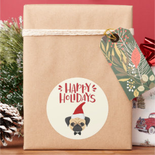 Happy Holidays - Cute Pug Christmas Classic Round Sticker