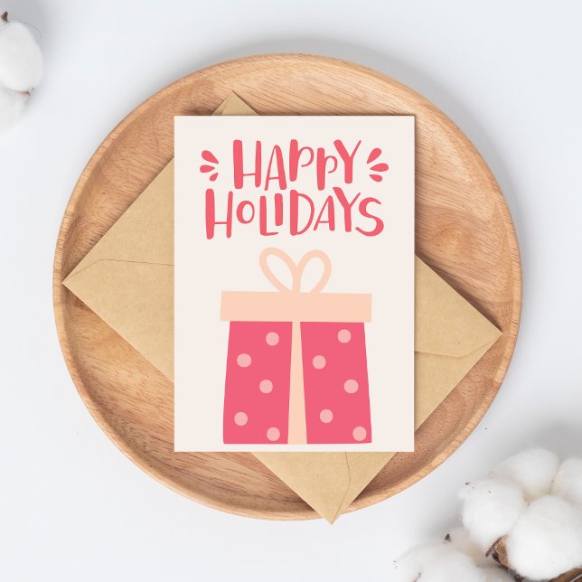 Happy Holidays - Cute Retro Christmas Present Postcard (Creator Uploaded)