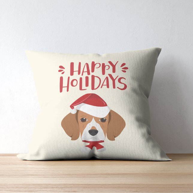 Happy Holidays - Cute Santa Beagle  - Christmas Cushion (Creator Uploaded)
