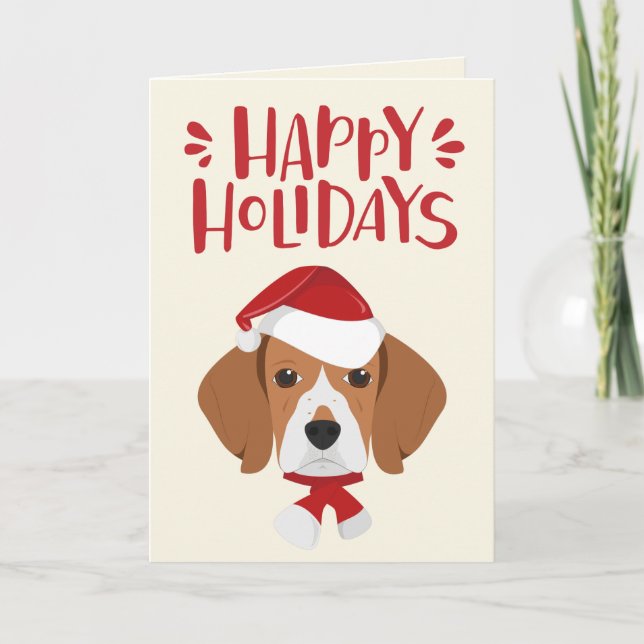 Happy Holidays - Cute Santa Beagle  - Christmas Holiday Card (Front)