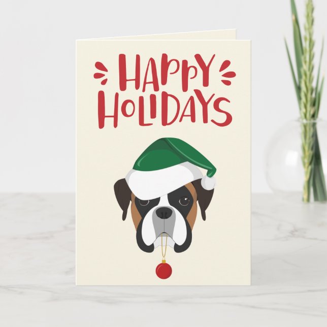 Happy Holidays - Cute Santa Boxer - Christmas Holiday Card (Front)