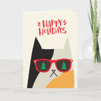 Happy Holidays! Cute Santa Cat Cartoon - Christmas Holiday Card