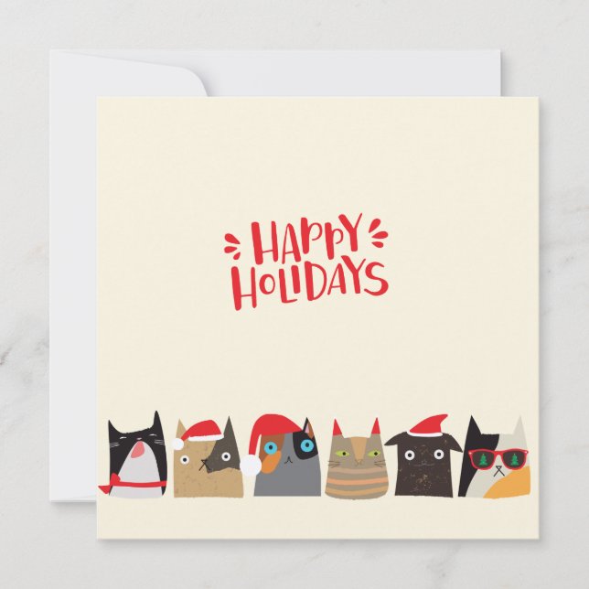 Happy Holidays! Cute Santa Christmas Cats - Kraft Holiday Card (Front)