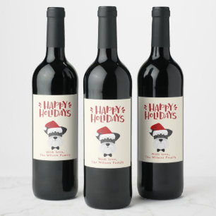 Happy Holidays - Cute Schnauzer Christmas Wine Label