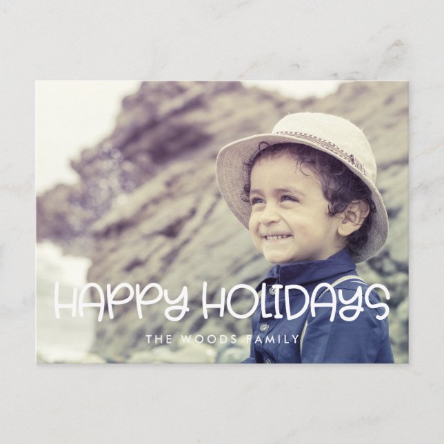Happy Holidays Cute script photo Postcard (Front)