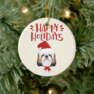 Happy Holidays - Cute Shih Tzu Christmas Ceramic Tree Decoration