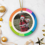Happy Holidays Cute Simple Colourful 2023 Photo Ceramic Tree Decoration<br><div class="desc">This cute photo ornament features an editable greeting on a colourful abstract shapes design in a rainbow of colour.</div>