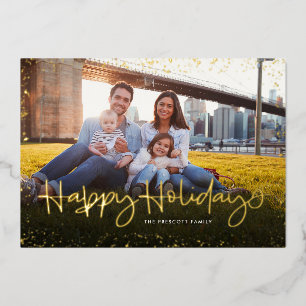 Happy holidays cute simple one photo foil holiday card