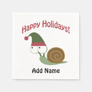 Happy Holidays Cute snail Christmas elf Napkin