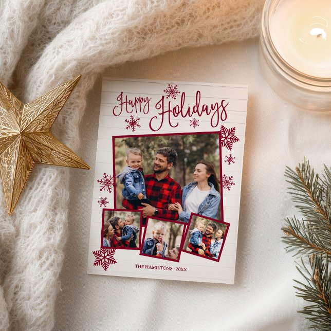 Happy Holidays Cute Snowflake Rustic 4 Photos Postcard (Creator Uploaded)