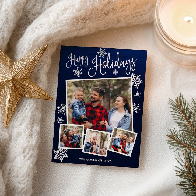 Happy Holidays Cute Snowflake Rustic 4 Photos Postcard (Creator Uploaded)
