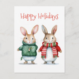 Happy Holidays - Cute Winter Bunnies - Christmas  Postcard