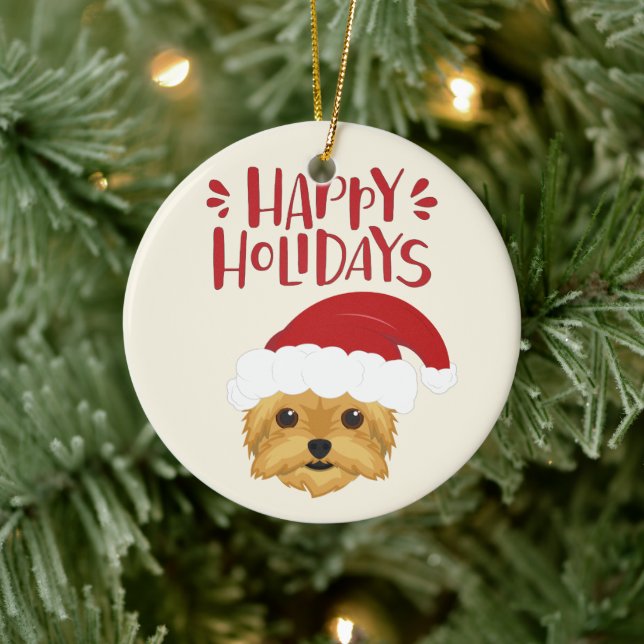 Happy Holidays - Cute Yorkshire Terrier Christmas Ceramic Tree Decoration (Tree)