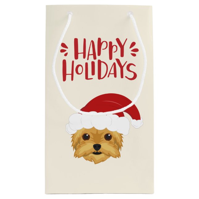 Happy Holidays - Cute Yorkshire Terrier Christmas Small Gift Bag (Back)