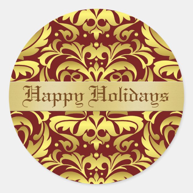 Happy Holidays Damask Elegant Envelope Sticker (Front)