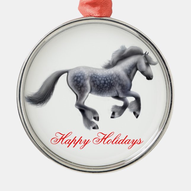 Happy Holidays Dappled Gypsy Cob Horse Ornament (Front)