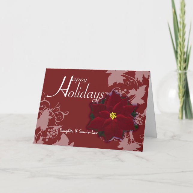 Happy Holidays Daughter & Son in-Law Poinsettia Holiday Card (Front)