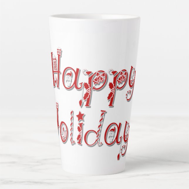 Happy Holidays Decorated Text Latte Mug (Front)