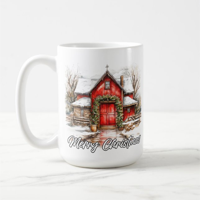 Happy Holidays Decorative Country House Coffee Mug (Left)