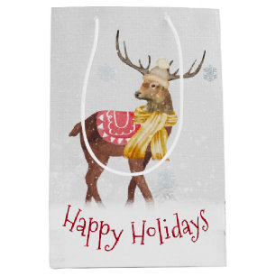 Happy Holidays Deer In Snow Medium Gift Bag