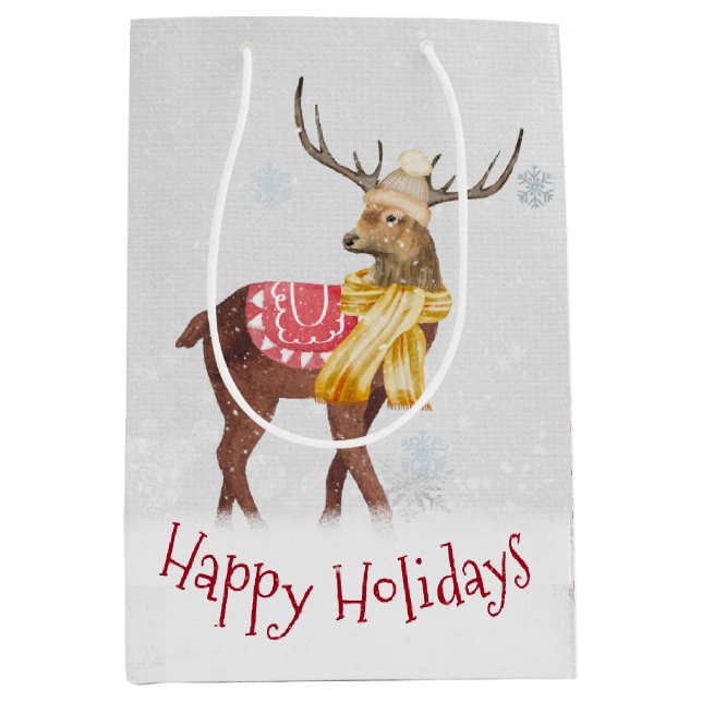 Happy Holidays Deer In Snow  Medium Gift Bag (Front)