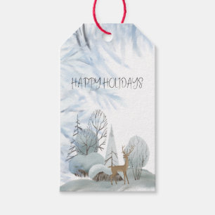 Happy Holidays Deer In the Forest Gift Tags