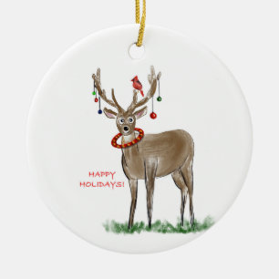 Happy Holidays Deer Ornament