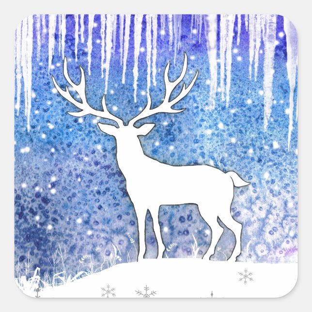 Happy Holidays Deer Scene Square Sticker (Front)