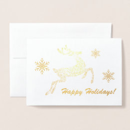 Happy Holidays! Deer & Snowflakes Custom Message Foil Card