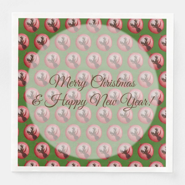 Happy Holidays, Deer Watercolor Paper Napkin (Front)