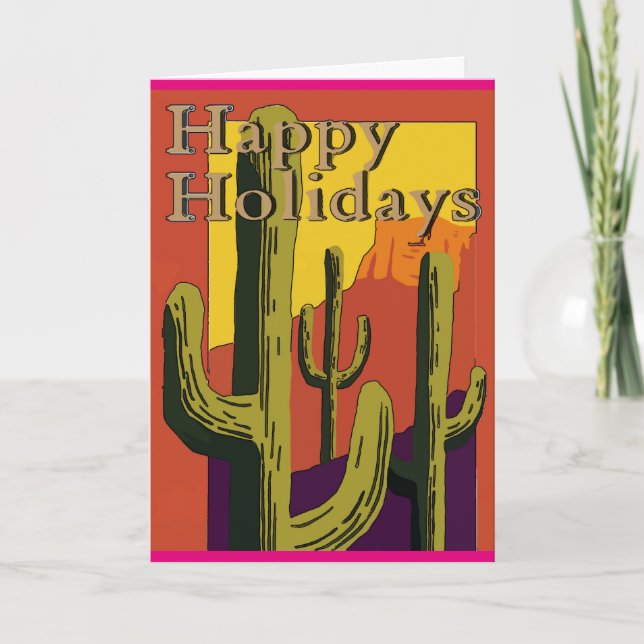Happy Holidays Desert Cactus , Christmas Holiday Card (Front)