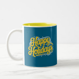 Happy Holidays Digital Graphic Art Two-Tone Coffee Mug
