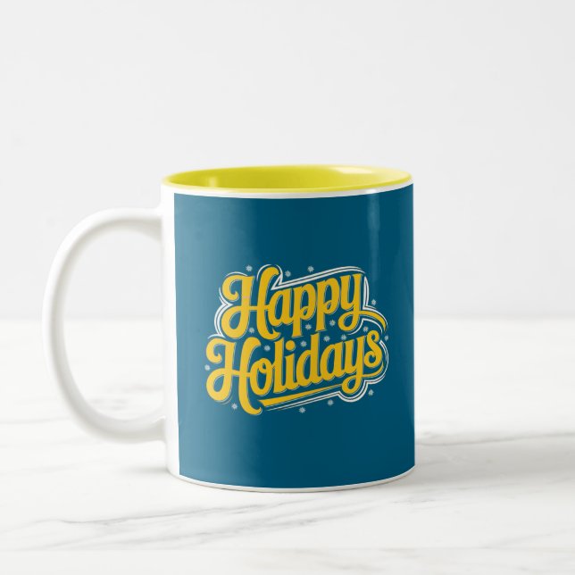Happy Holidays Digital Graphic Art Two-Tone Coffee Mug (Left)