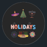 Happy Holidays Diwali Kwanzaa Hanukkah Christmas  Classic Round Sticker<br><div class="desc">Happy Holidays Diwali Kwanzaa Hanukkah Christmas</div>