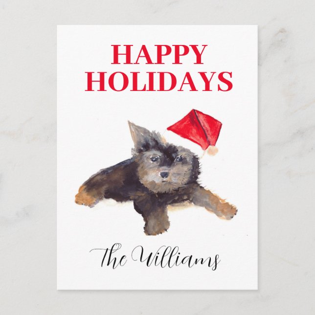 Happy Holidays Dog Animal Pet Elegant watercolor Holiday Postcard (Front)