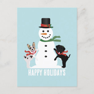 Happy Holidays Dogs Building A Snowman Postcard