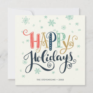 Happy Holidays Doodle Snow   Photo Holiday Card