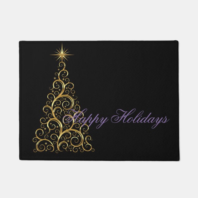 Happy Holidays Doormat Gold & Purple (Front)