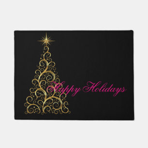Happy Holidays Doormat Hot Pink & Gold