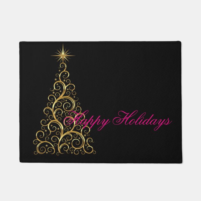 Happy Holidays Doormat Hot Pink & Gold (Front)