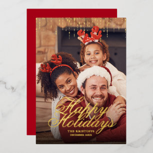Happy Holidays Dripping Tinsel Photo Greeting Foil Holiday Card