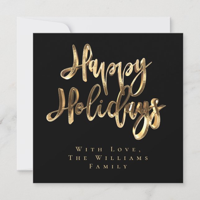 Happy Holidays Elegant Black and Gold Christmas Holiday Card (Front)
