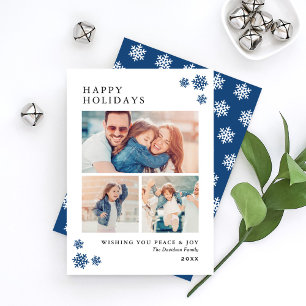 Happy Holidays Elegant Blue Photo Collage Holiday Card