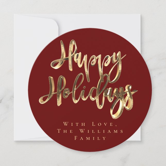 Happy Holidays Elegant Burgundy Red and Gold Chic Holiday Card (Front)
