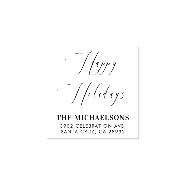 Happy Holidays | Elegant Christmas Return Address Rubber Stamp (Imprint)