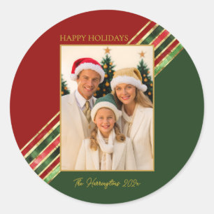 Happy Holidays Elegant Colorful Photo Christmas Classic Round Sticker